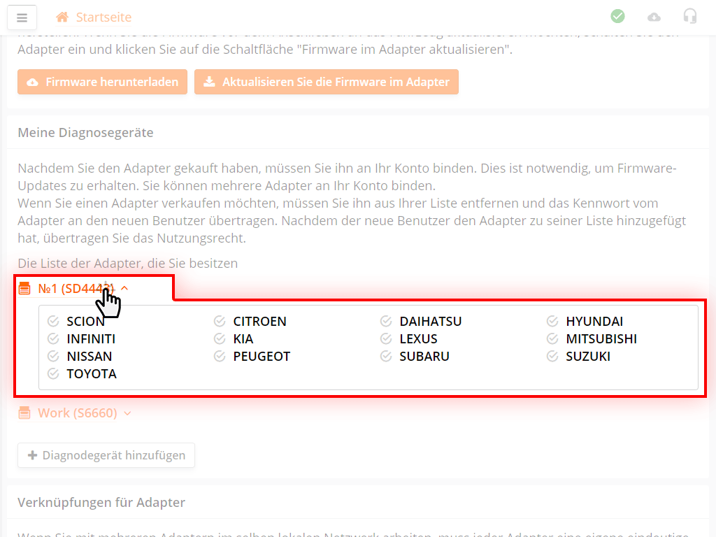 Liste der freigeschalteten Marken